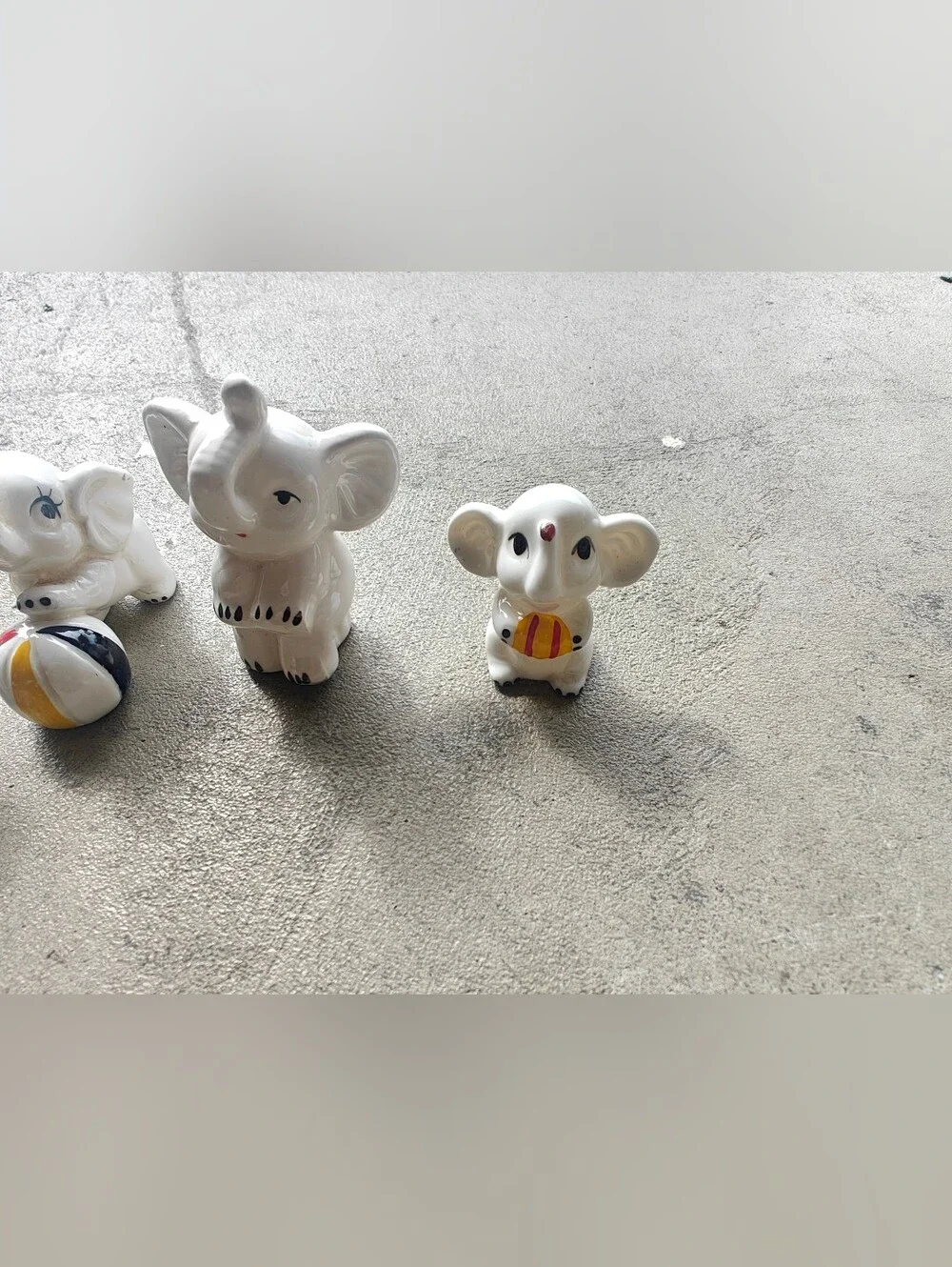 5 Vintage Brinns Circus Elephants Figurines Bone China Ball Trunks-Up Good Luck